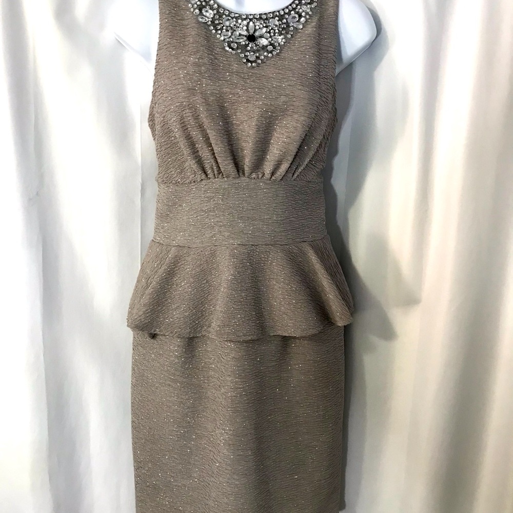 Jacki Jon NY Peplum Dress w Bejeweled Neckline Sz6